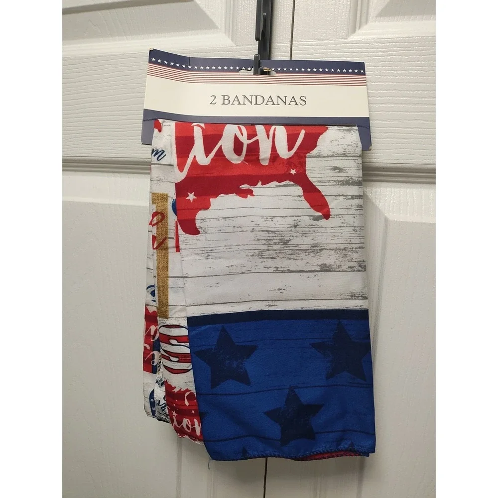 Bandana Qty 2 Land Of The Free Red/White/Blue/Tan 100% Polyester